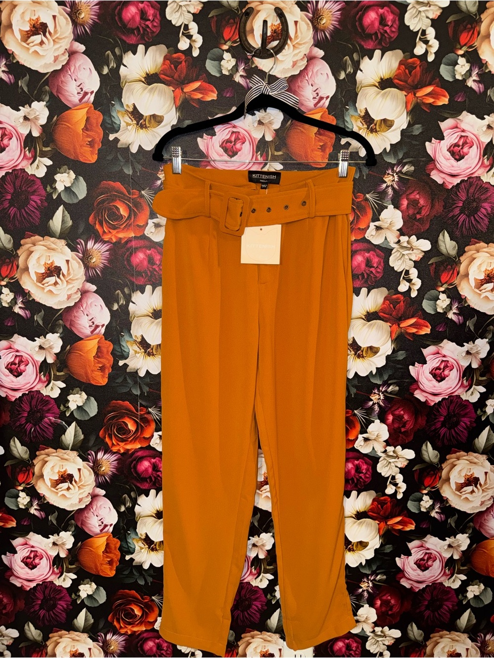 NWT Kittenish High-Waist Belted Trousers — Orange, Medium